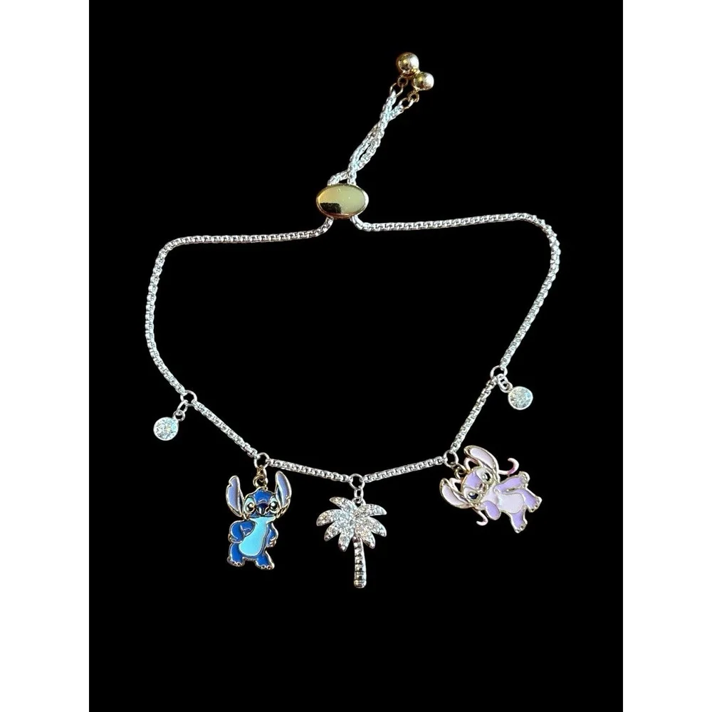 Disney Lilo Stitch Silver Charm Bracelet set of‎ two 'Ohana Means Family' Design